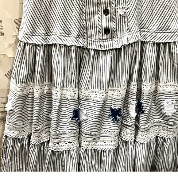 Free People Maxi Dress Railroad Stripes Applique Stars Crochet Tier SAMPLE - Picture 4 of 5